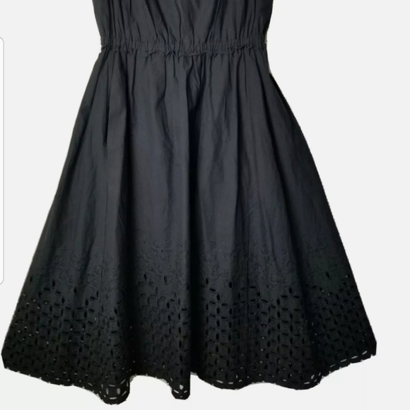 Donna Karan Black Cotton Embroidered Eyelet Hem Sleeveless A-line Dress Size 2 - Picture 4 of 16